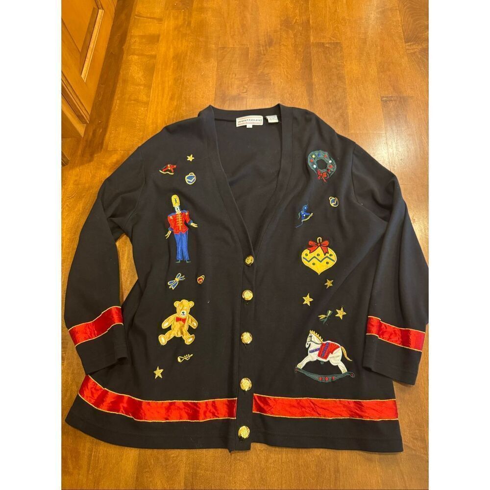 Woman’s vintage Westbound 100% cotton Christmas ugly cardigan size large